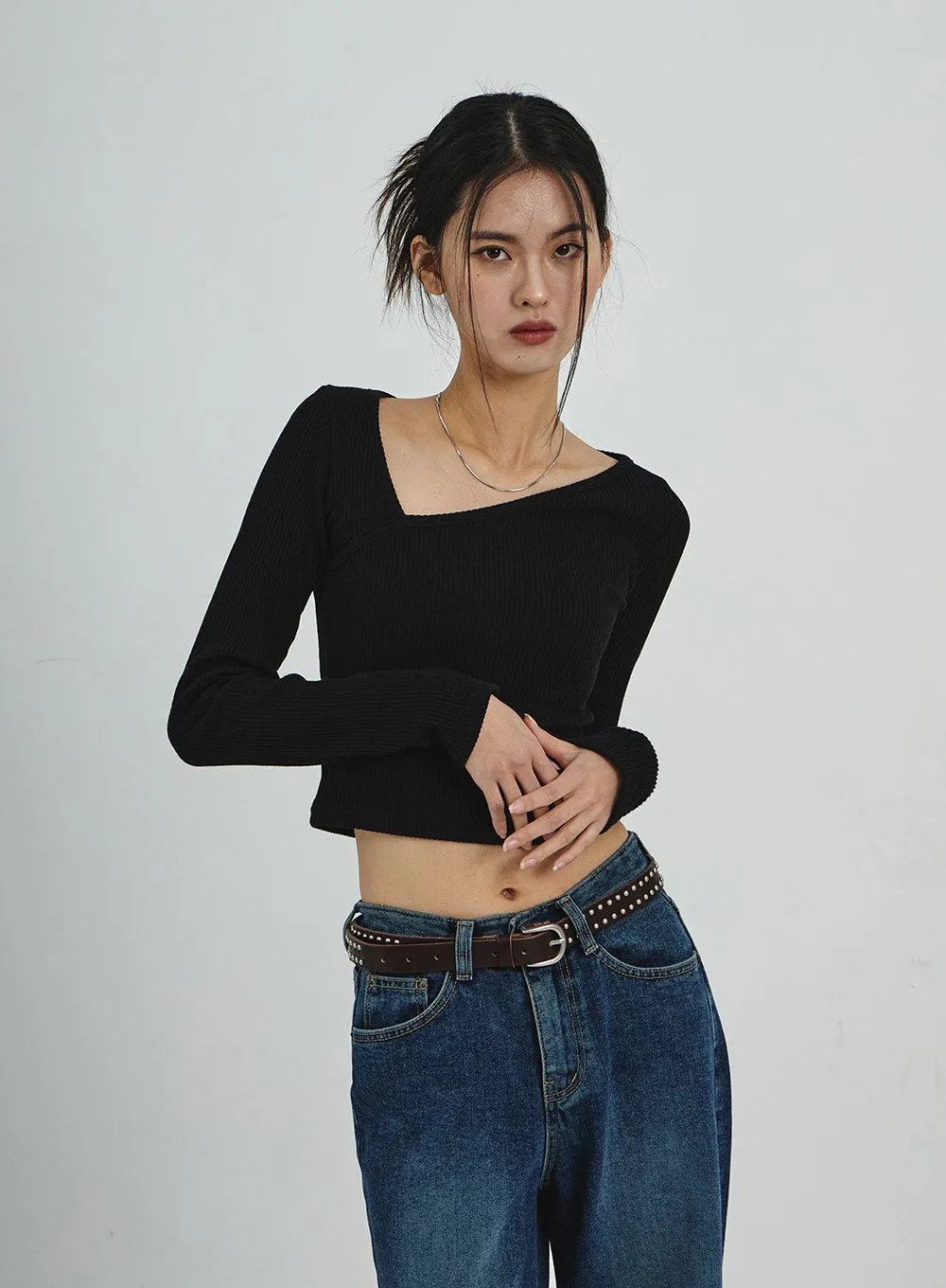 Unbalanced V-Neck Cropped Top CD07