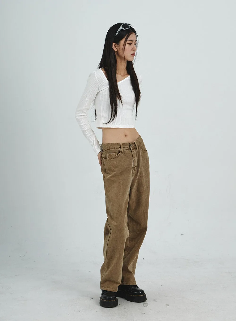 Unbalanced V-Neck Cropped Top CD07