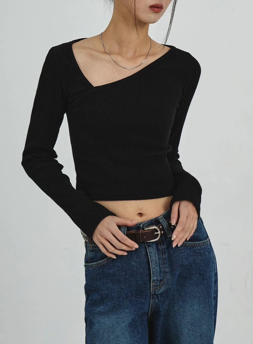 Unbalanced V-Neck Cropped Top CD07