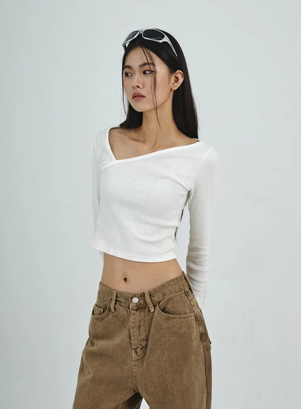 Unbalanced V-Neck Cropped Top CD07