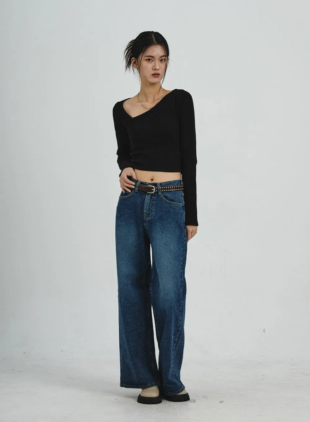 Unbalanced V-Neck Cropped Top CD07