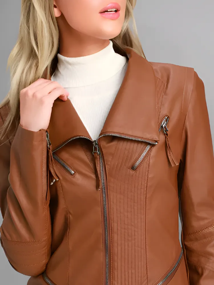 Up on a Tuesday Camel Vegan Leather Jacket for Women