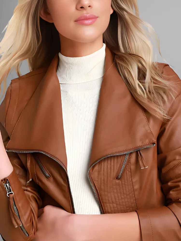 Up on a Tuesday Camel Vegan Leather Jacket for Women