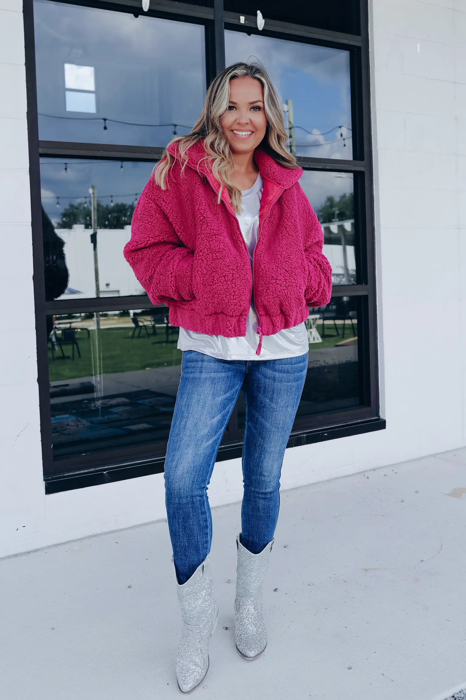 Uptown Moments Sherpa Jacket - Berry