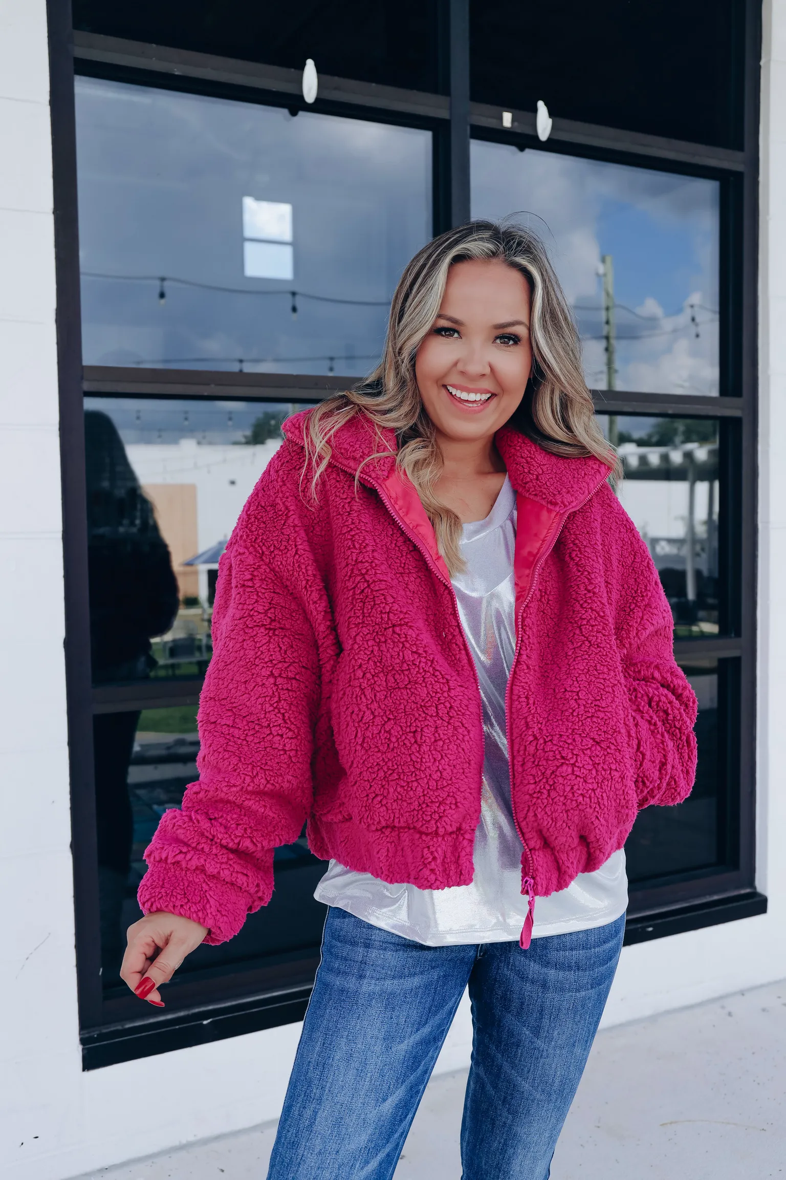 Uptown Moments Sherpa Jacket - Berry