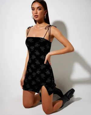 Verso Bodycon Dress in Black Cupid Stamp Silver