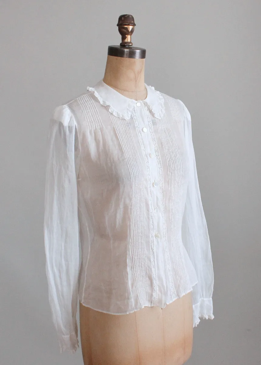 Vintage 1930s Best and Co Sheer Cotton Blouse