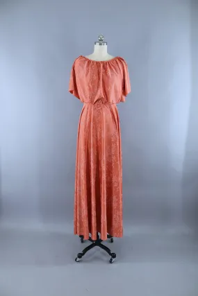 Vintage 1970s Grecian Style Maxi Dress / Terra Cotta Floral Print