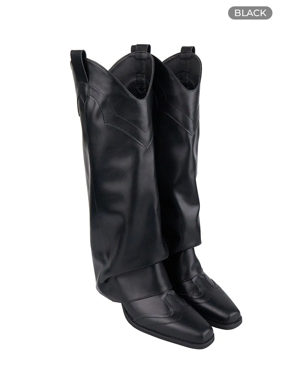 Western Folded Leather Long Boots CO425