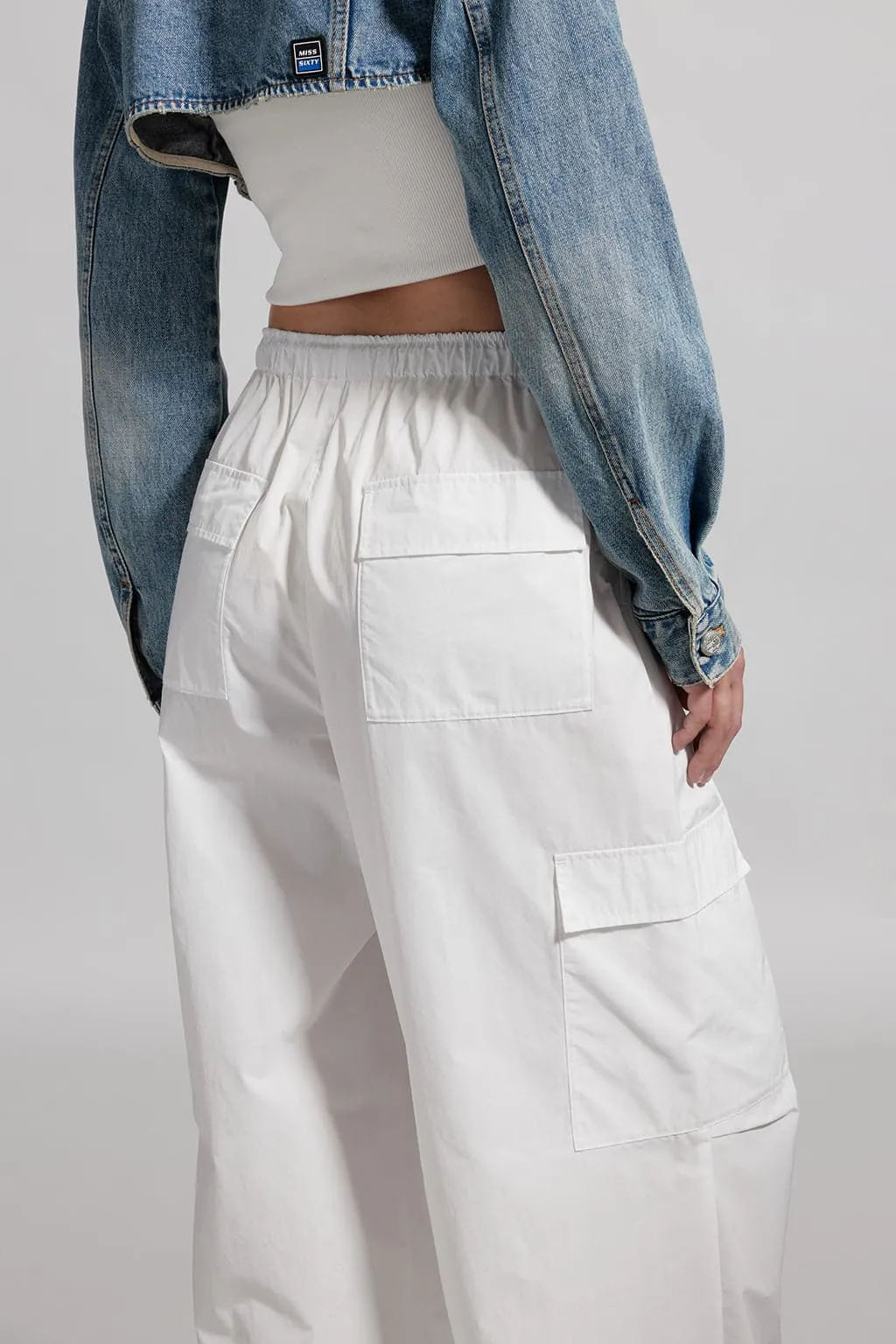 White Elastic High-Waist Trouser