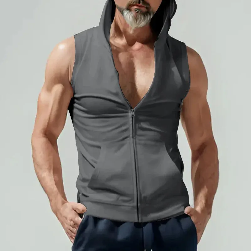 Wiaofellas  -  Fashion Sleeveless Hooded Vest Cardigan Men Clothing Leisure Pocket Camisole Streetwear Summer Casual Men's Gym Shirts Tank