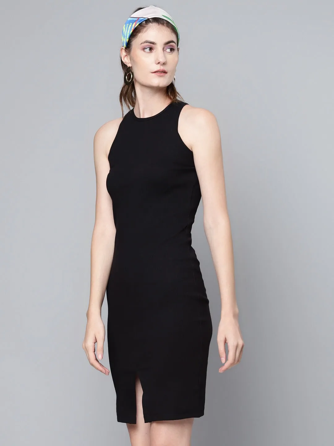 Women Black Box Back Bodycon Rib Midi Dress