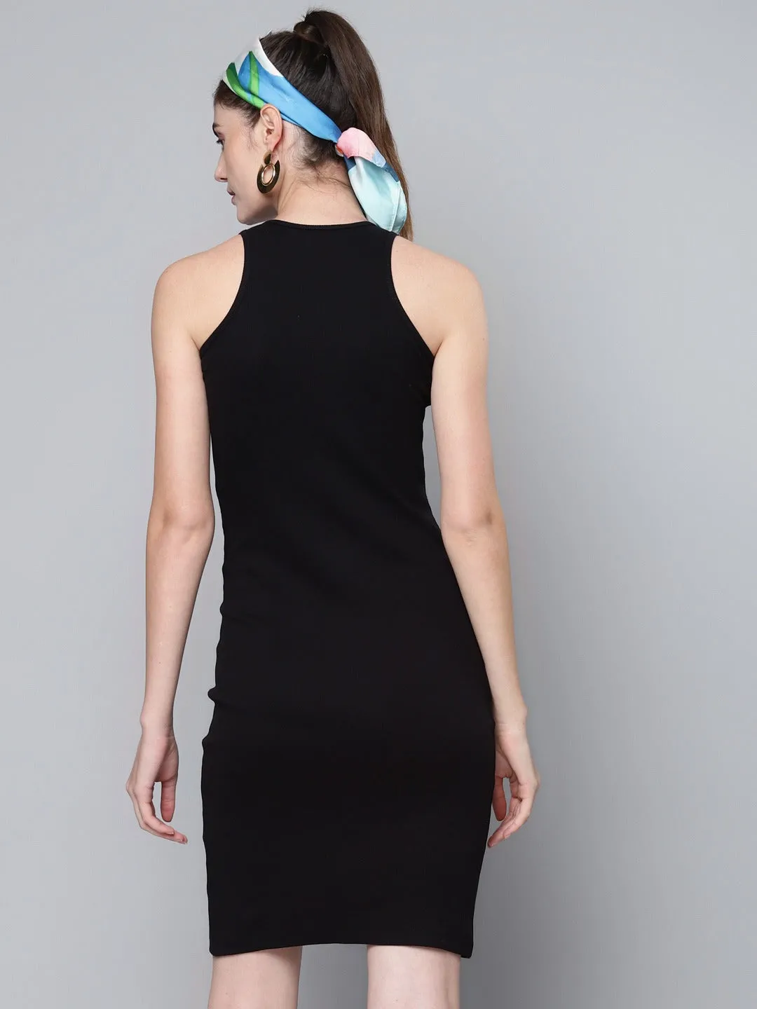 Women Black Box Back Bodycon Rib Midi Dress