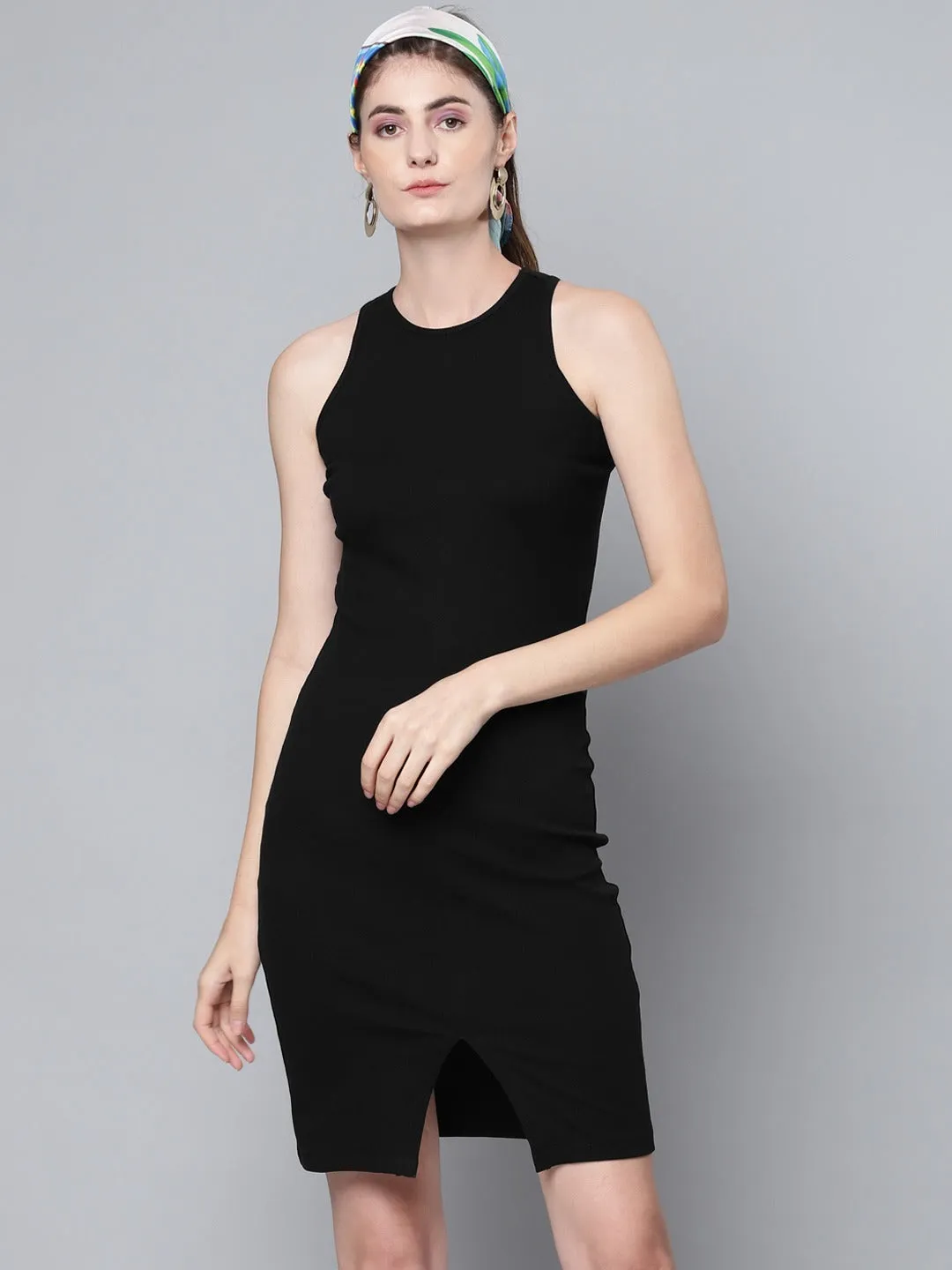 Women Black Box Back Bodycon Rib Midi Dress