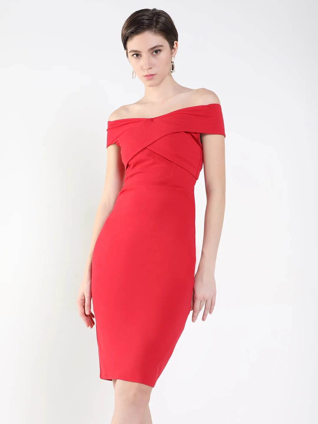 Women Solid Red Bodycon Dress