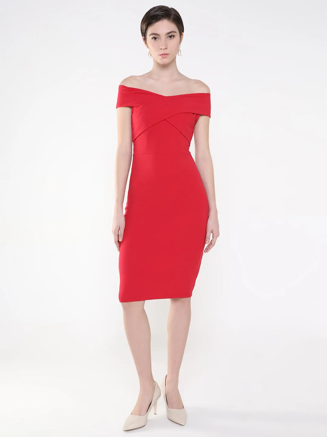 Women Solid Red Bodycon Dress