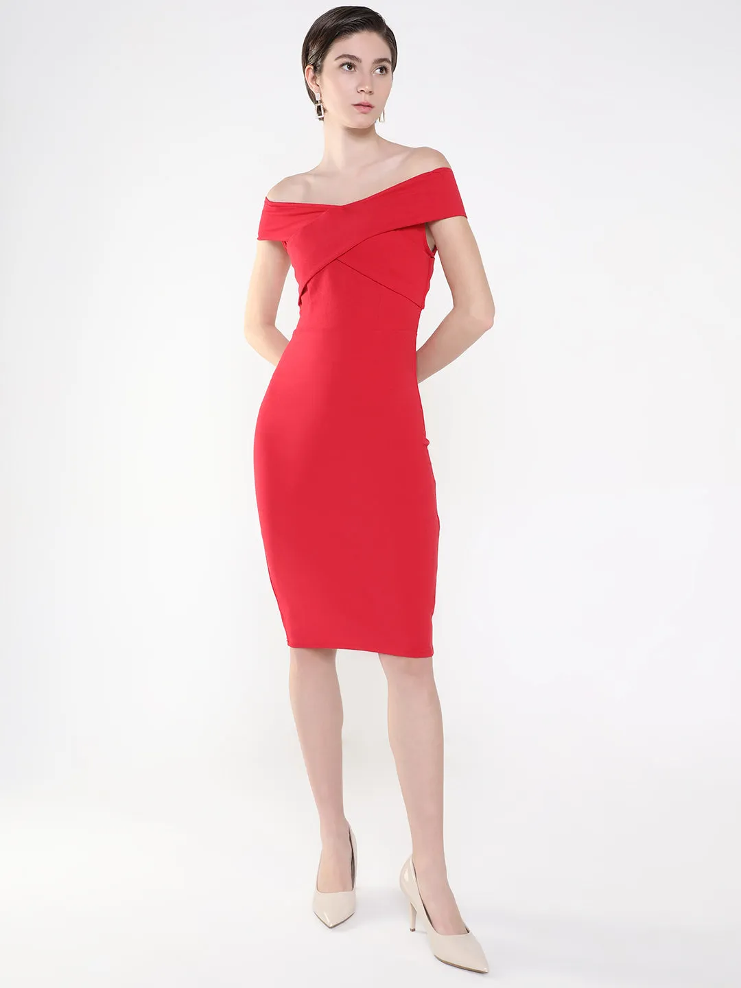 Women Solid Red Bodycon Dress