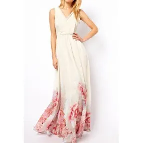 Women V-Neck Sleeveless Floral Maxi Dress  - C2229