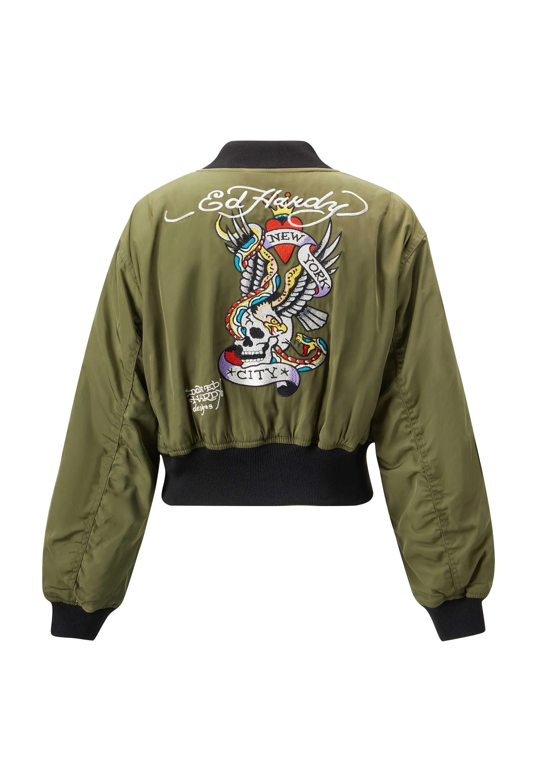 Womens City Night Cropped Bomber Jacket - Green