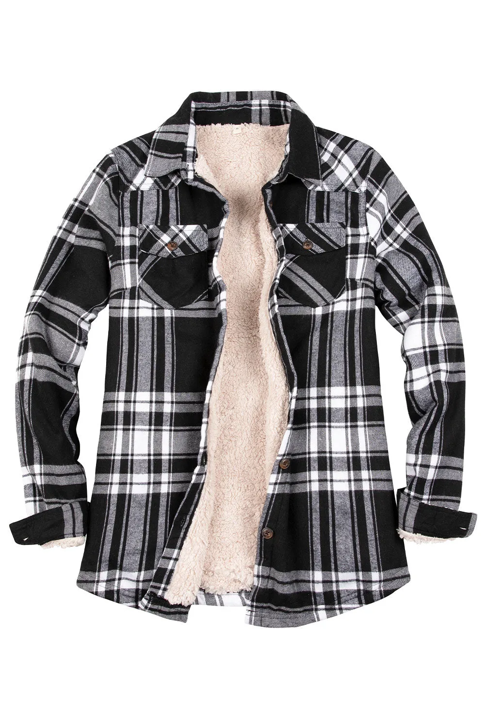 Women's Flannel Shirt Jacket,Sherpa-Lined Plaid