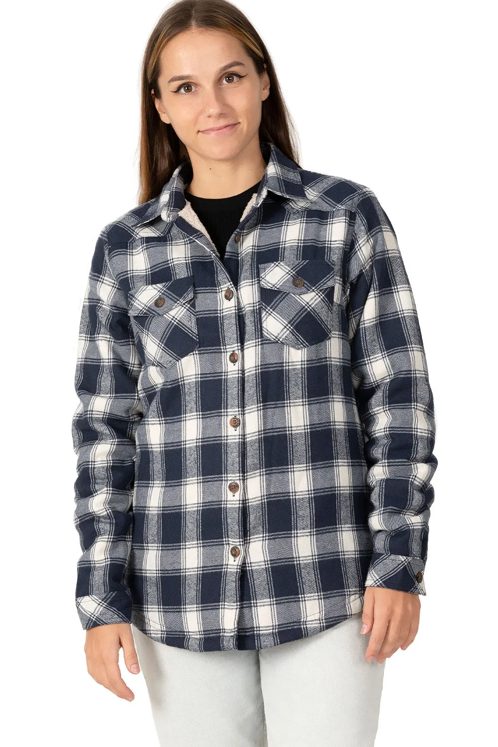 Women's Flannel Shirt Jacket,Sherpa-Lined Plaid