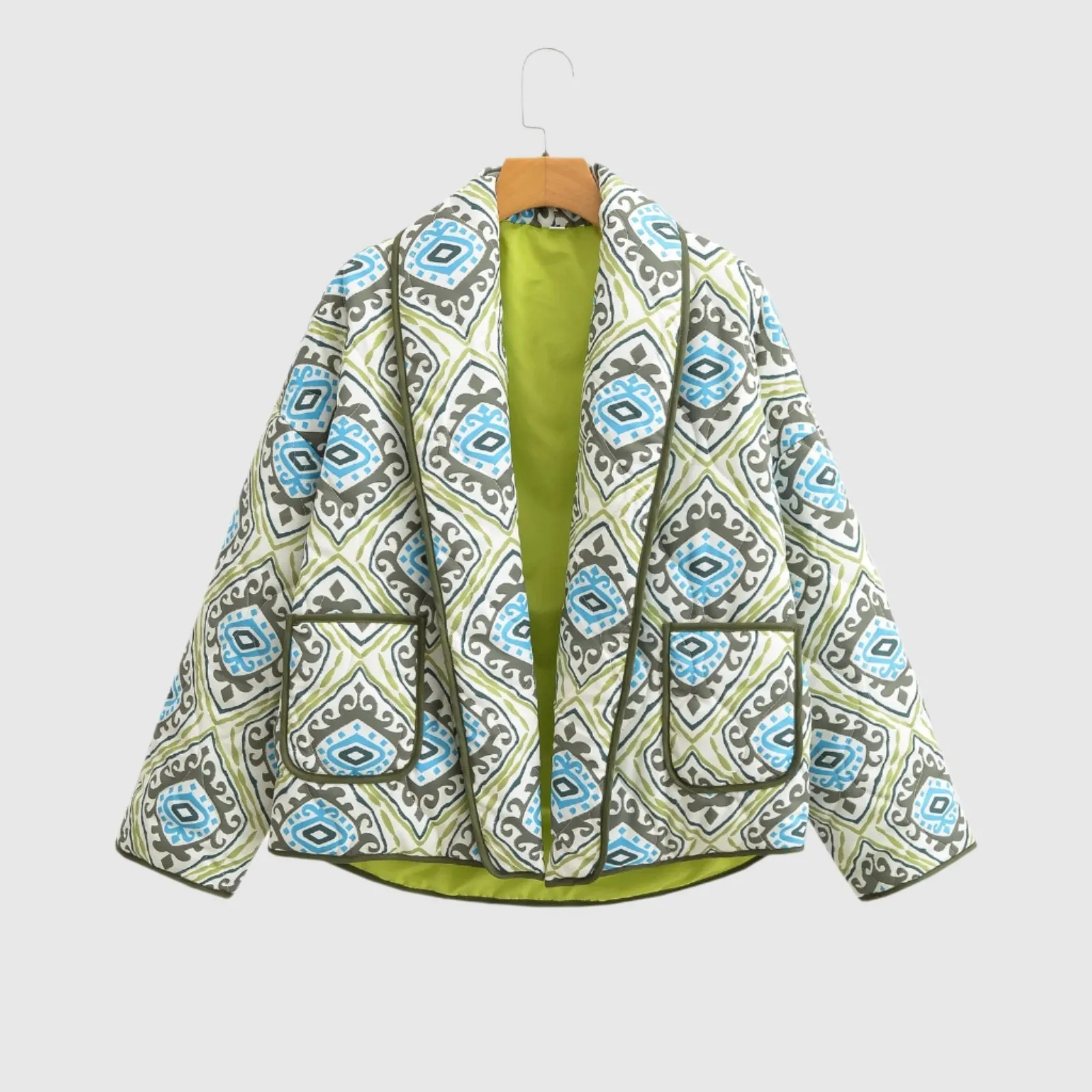 Women's Floral Print Vintage Cotton Padded Cropped Cardigan