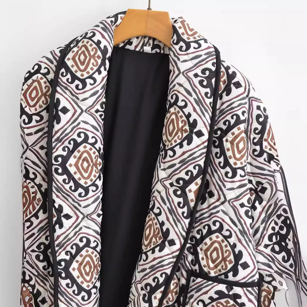 Women's Floral Print Vintage Cotton Padded Cropped Cardigan