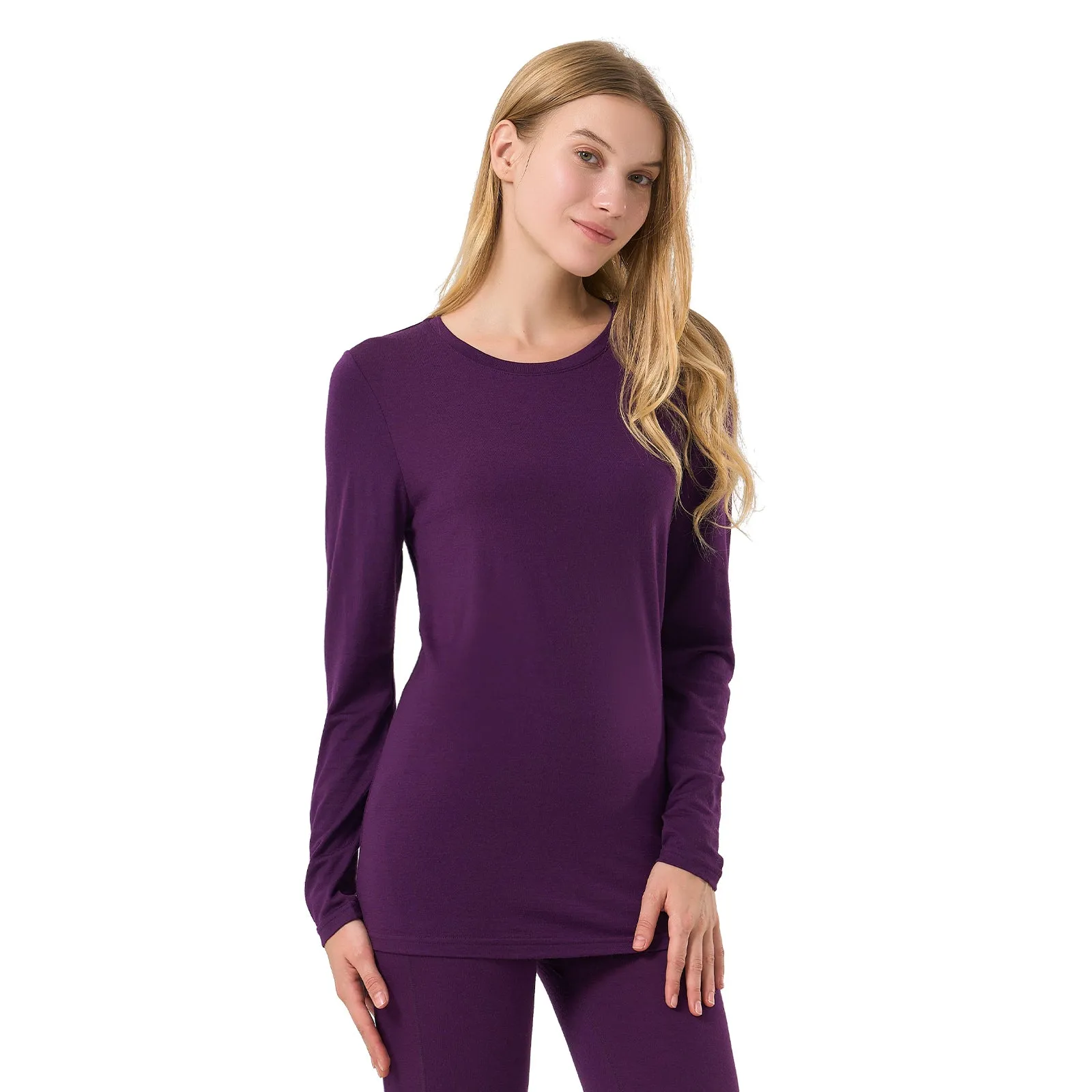 Women's Merino 200g Long Sleeve Crewe Thermal Top Dark Purple