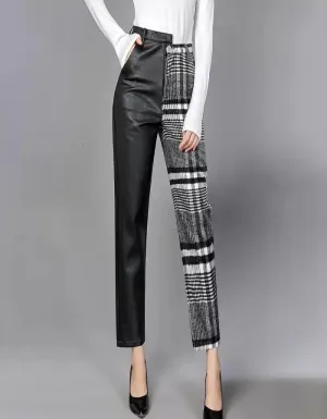 Women's PU Plaid Ankle Pants