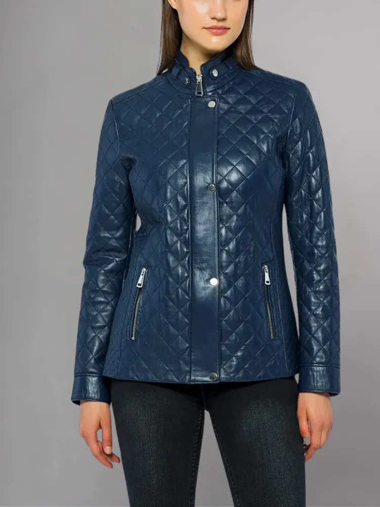 Womens Quilted Brown Leather Jacket