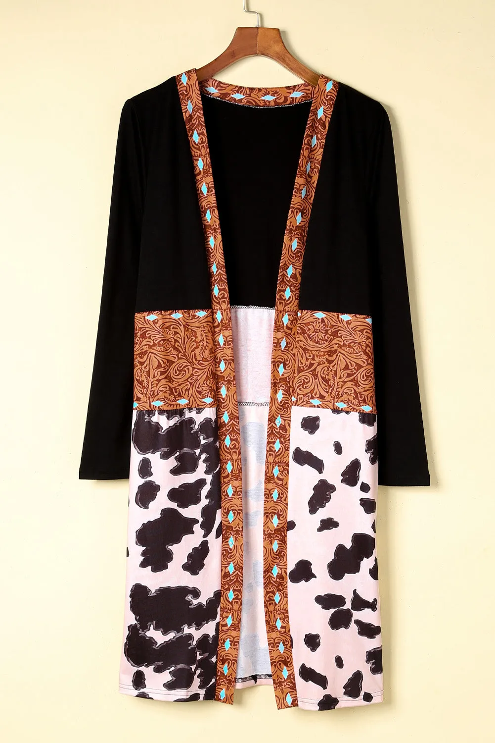 Women's Western Pattern Cow Patchwork Open Front Cardigan