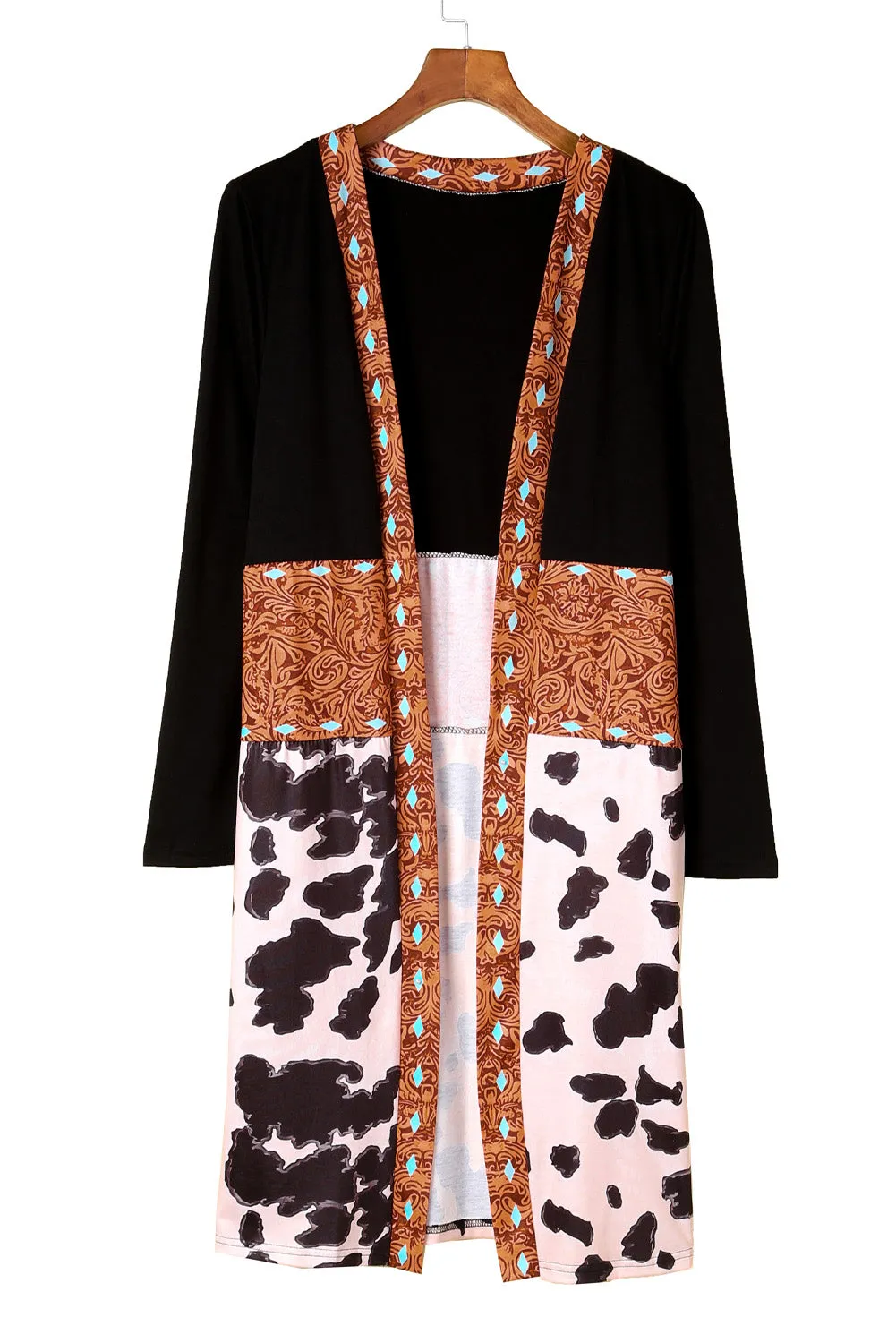 Women's Western Pattern Cow Patchwork Open Front Cardigan