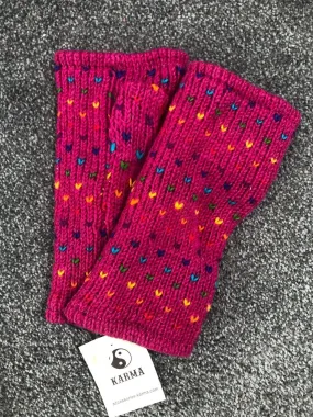 Wool Knit Fleece Lined  Wrist Warmers - Tik Tik Dark Pink