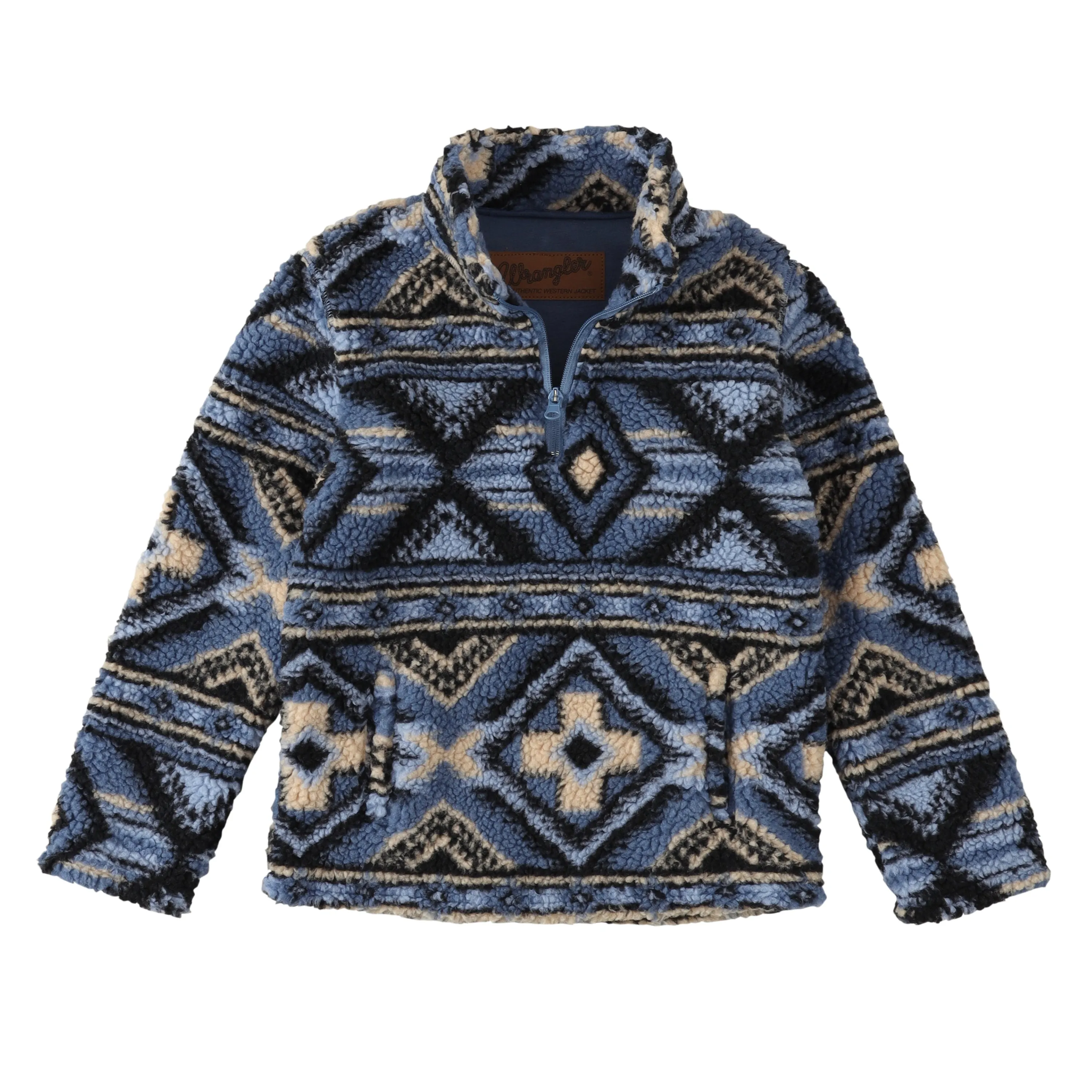 Wrangler Blue Aztec Print Heavyweight 1/4 Zip Sherpa Pullover for Boys